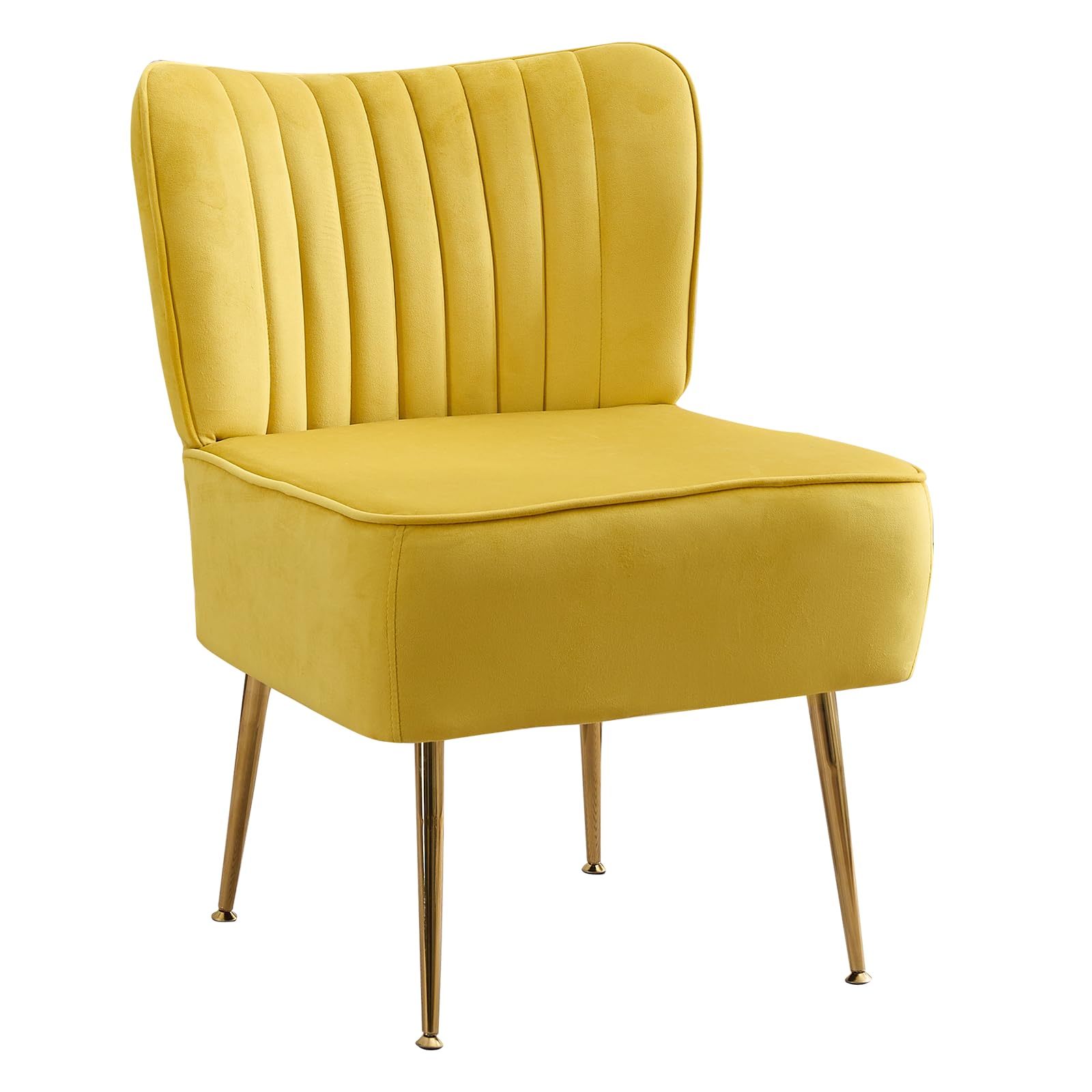 Velvet Accent Chair, Modern Armless Chairs with Golden Legs, Upholstered Wingback Side Chairs, Cute Single Sofa for Living Room, Vanity Chair for Bedroom, Yellow