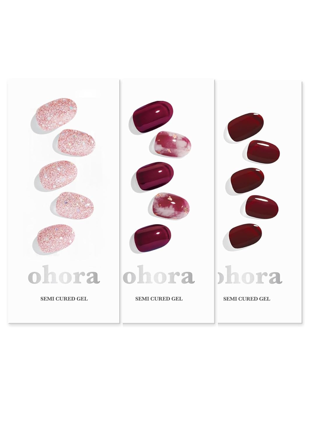 ohora Semi Cured Gel Nail Set of 3 (N Pixie Dust & N Mulberry & N Classic Burgundy) - Professional Salon-Quality Nail Care