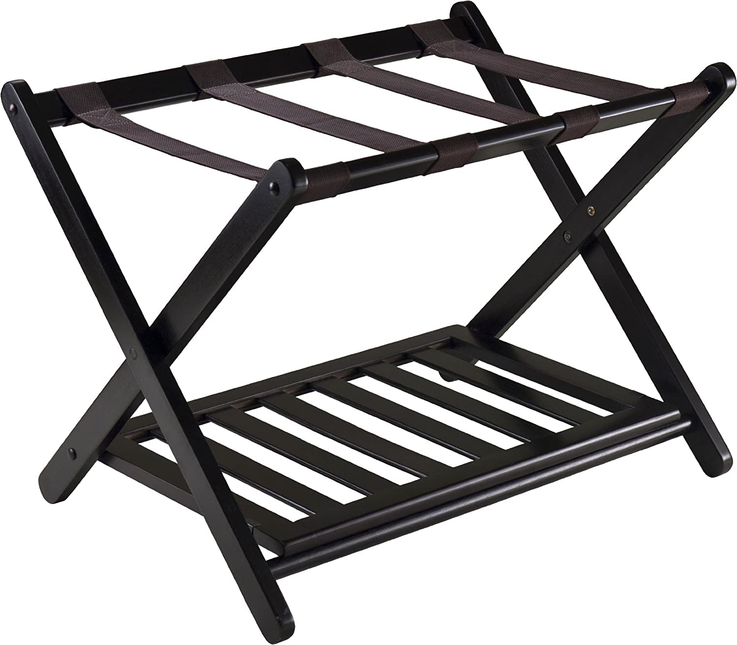 bimiti Soporte plegable grande de madera de bambú, 2 niveles, para muebles, con estante de almacenamiento, 68 x 40 x 58 cm, soporte para equipaje para hotel, dormitorio, habitación de invitados