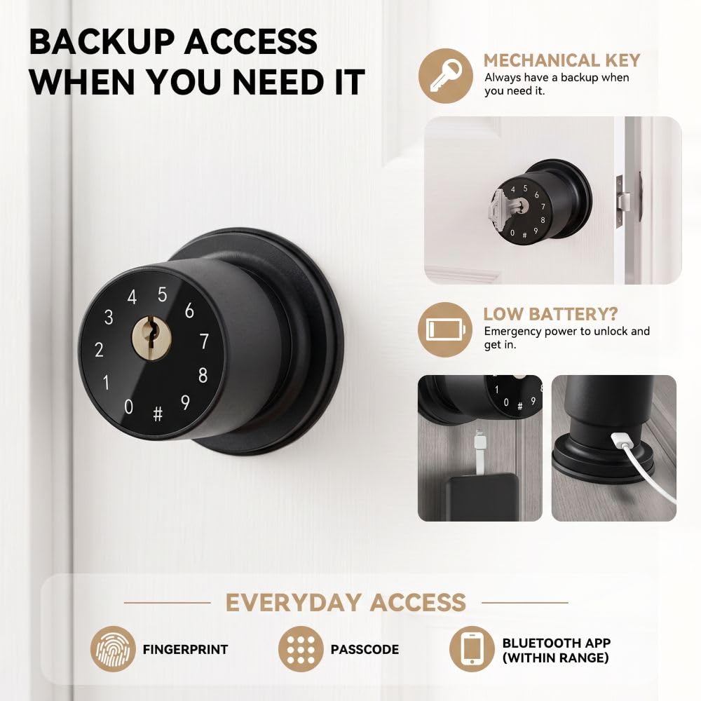 Smart Fingerprint Door Knob - Keypad & App Control -3
