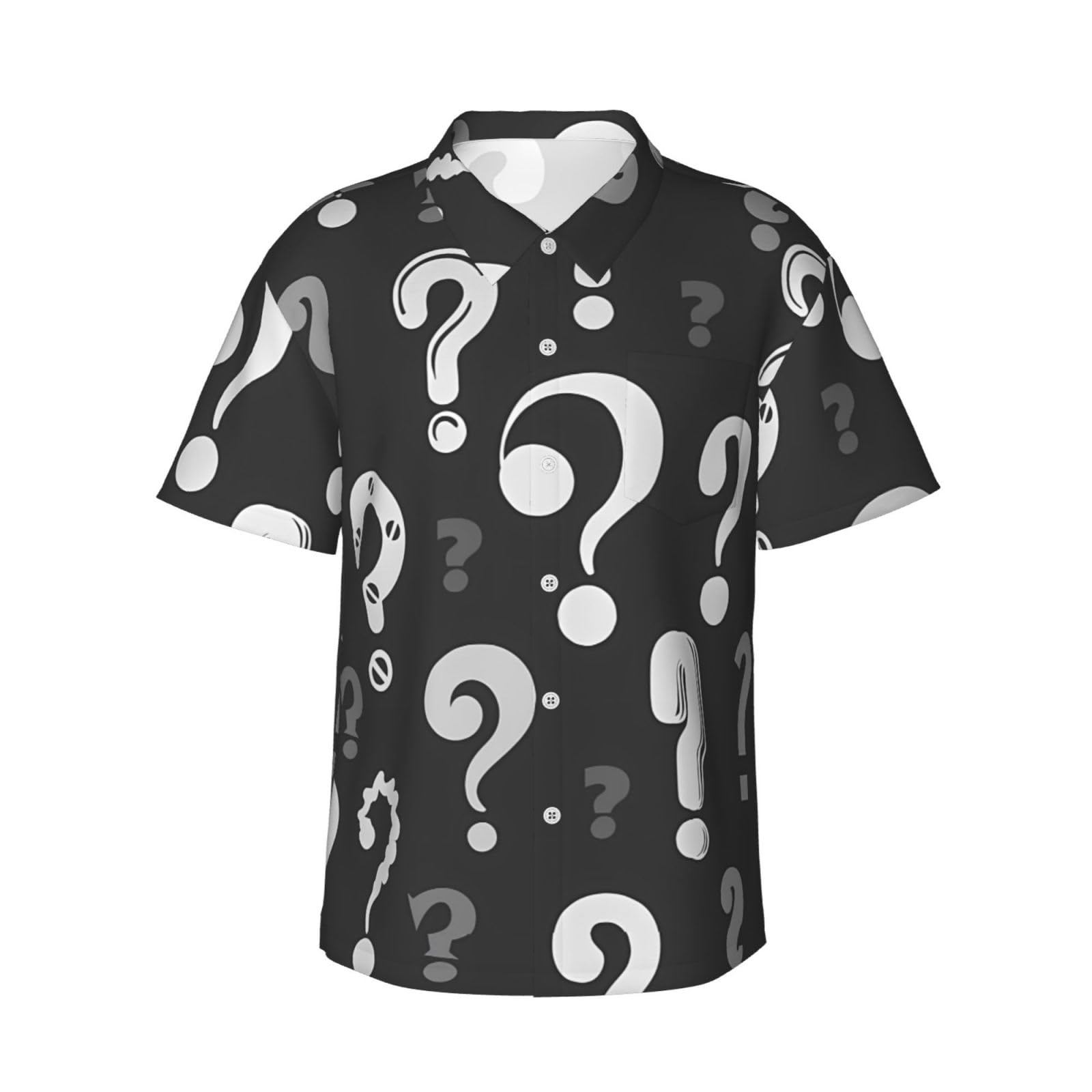 ZORIN Mens Hawaiian Button Shirt Big Question Mark Summer Tropical Holiday Beach Party Funky Top M Black