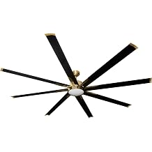 Indoor Outdoor Ceiling Fan with Light 84 Inch Modern Large Ceiling Fan with LED Light for Living Room Bedroom Champagne Gold and Mate Black 8 Blades +6 Inch Downrod