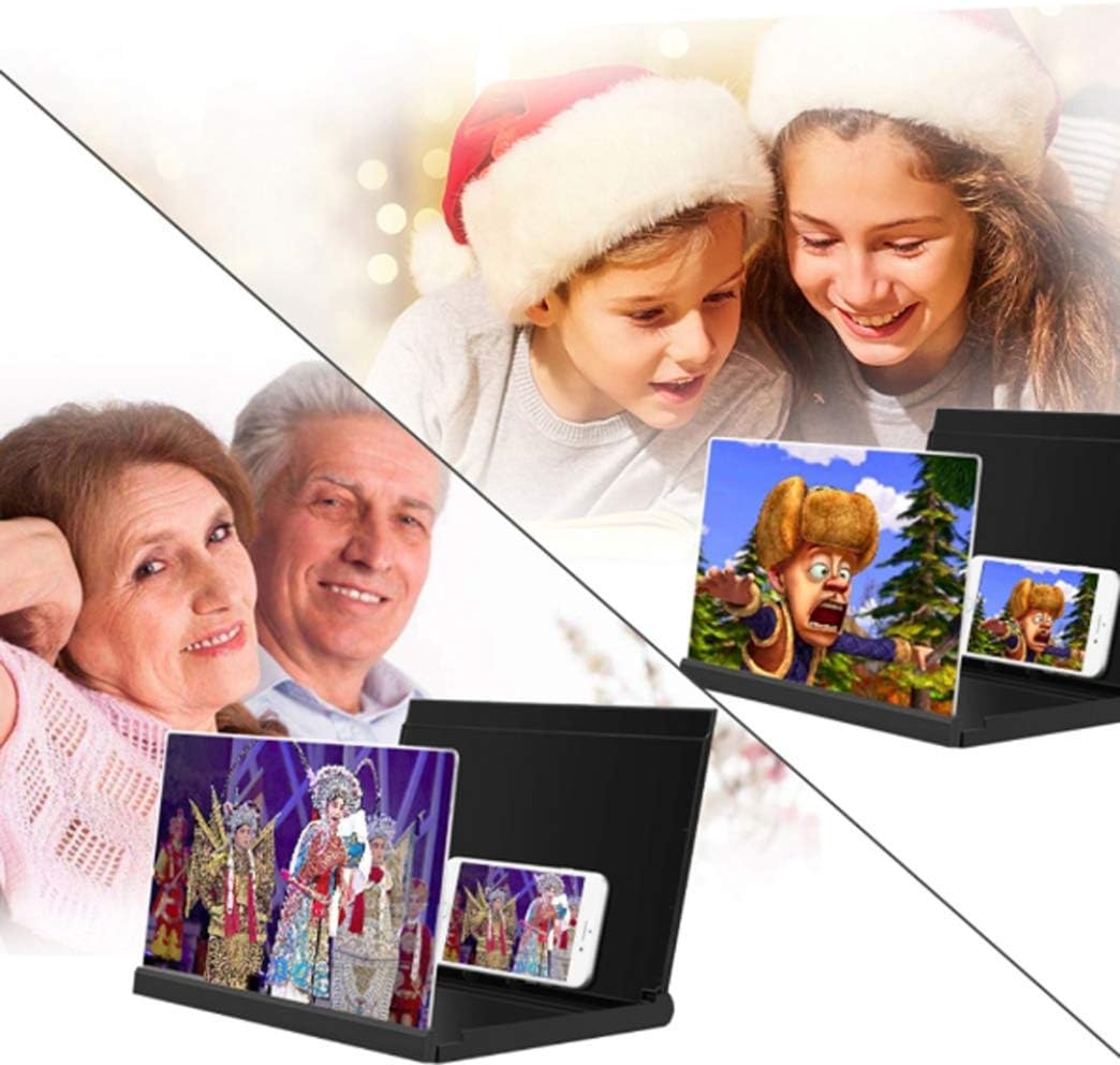 12" Screen Magnifier Smartphone Magnifying Glass Stereoscopic Phone Screen Enlarger Cell Phone 3D HD Movie Video Projector Amplifier Foldable Stand for All Smart Phones
