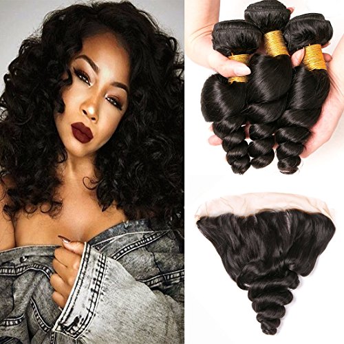 Brazilian Loose Wave Frontal 3 Pcs Loose Wave 9a 13x4 Ear to Ear Lace Closure Bleached Kno 12 14 16 +10 Frontal