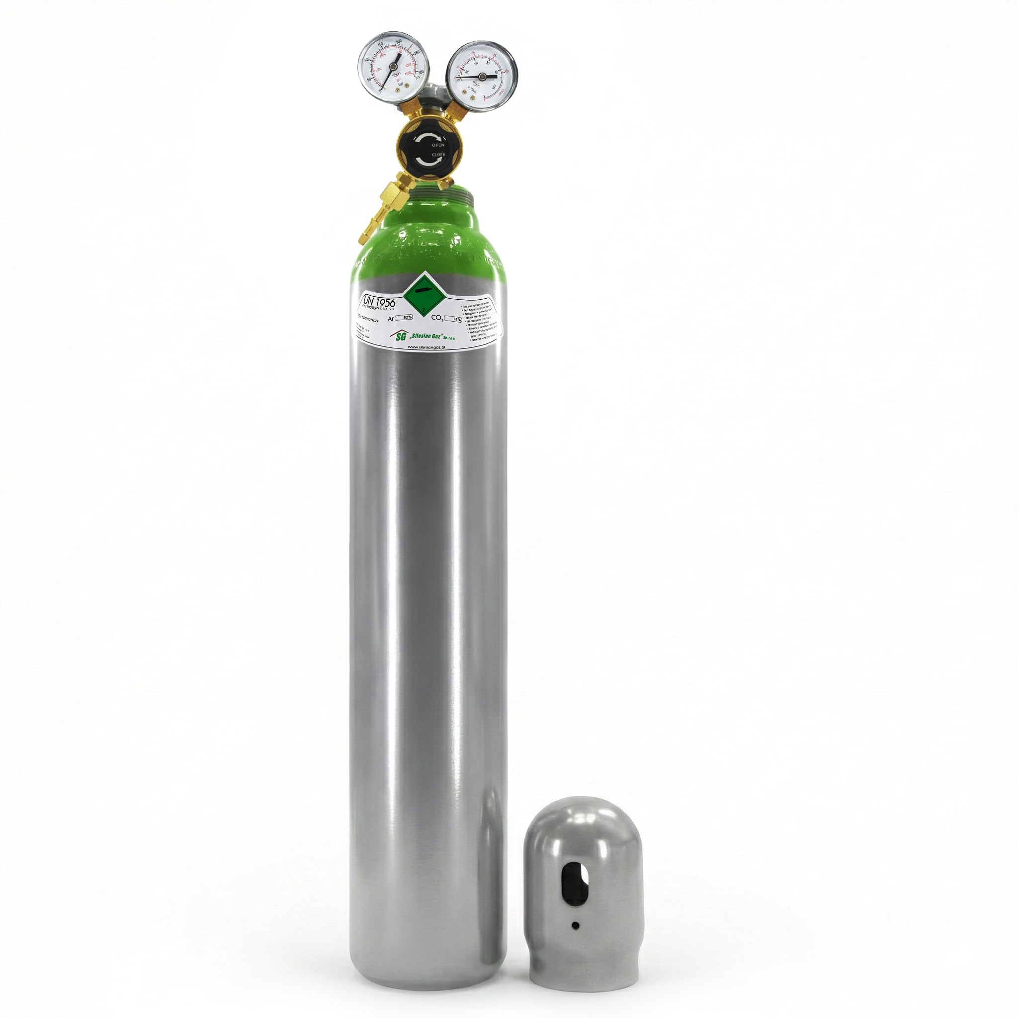 Cilindro de gas con regulador mezcla de argón (82%) + CO2 (18%) 8 litros de gas de soldadura MIG/MAG TIG WIG.