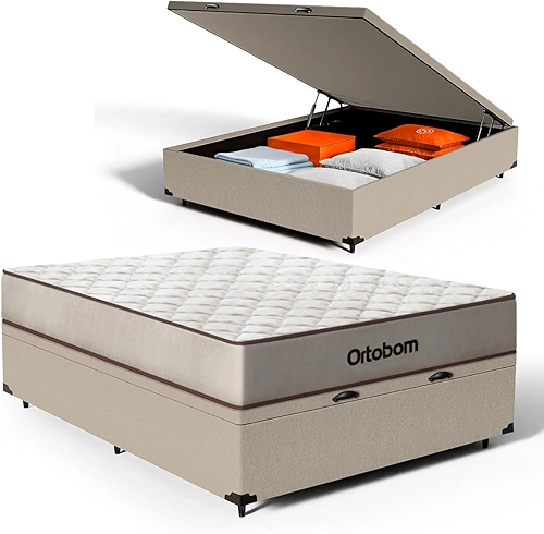 Cama Box Baú com Colchão de Espuma D60 Double Face Force Dream - Ortobom Casal 138cm