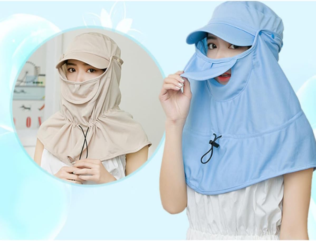 Foldable Sun Hat with Neck and Face Cover for Hiking Riding Khaki image 4