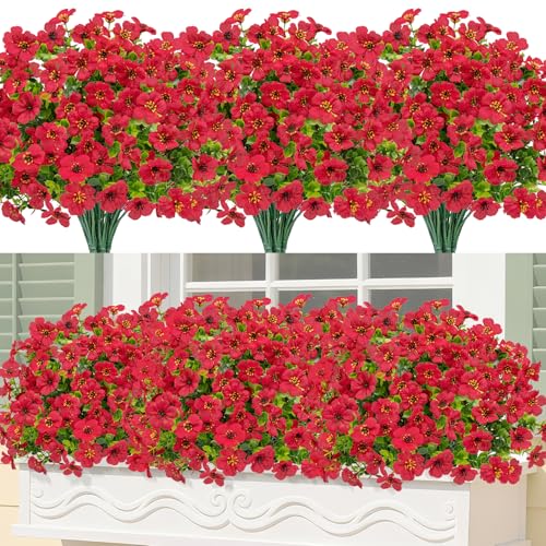 Image of Bassion 24 Bundles Artificial Flowers for Outdoors Fake Flowers, Red