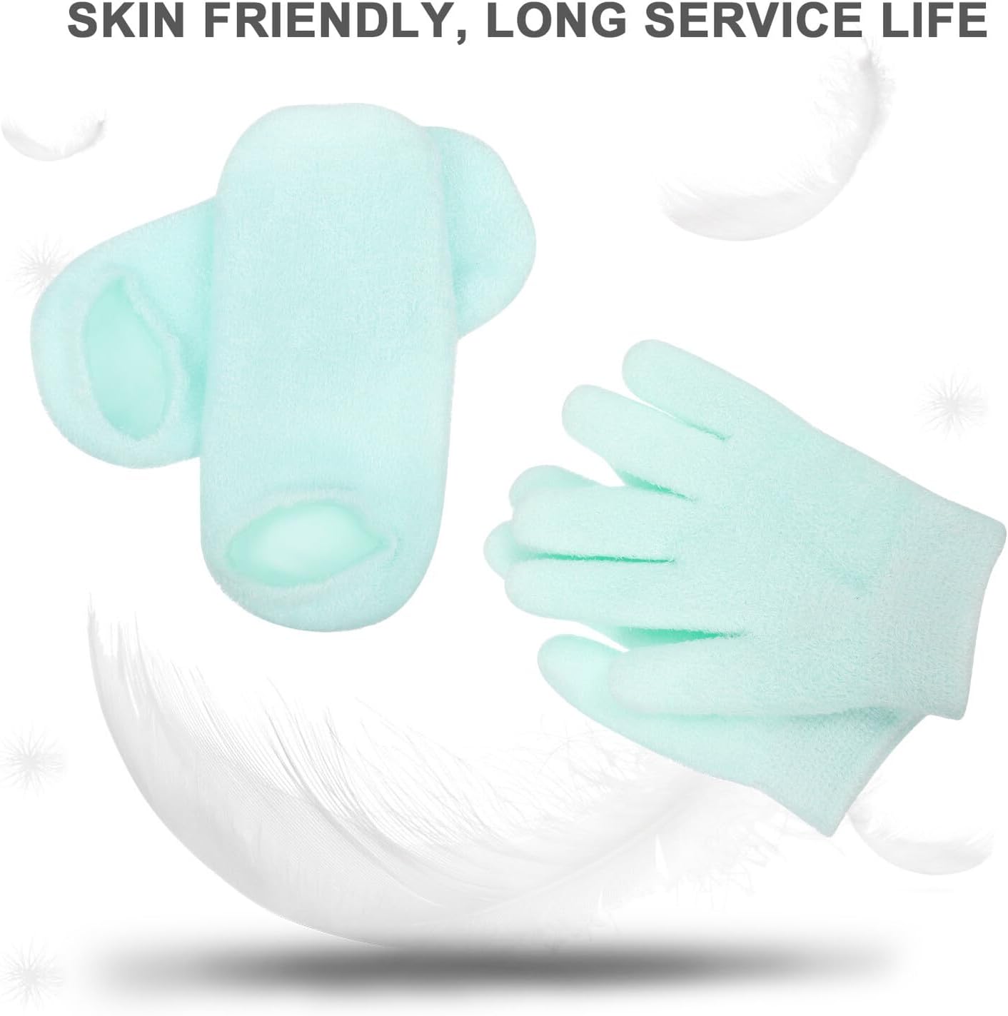 Moisturizing Gel Gloves and Spa Socks Set 2 Pairs 4pcs for Dry Hands and Cracked Feet Care Knitted Essential Oil Treatment Green