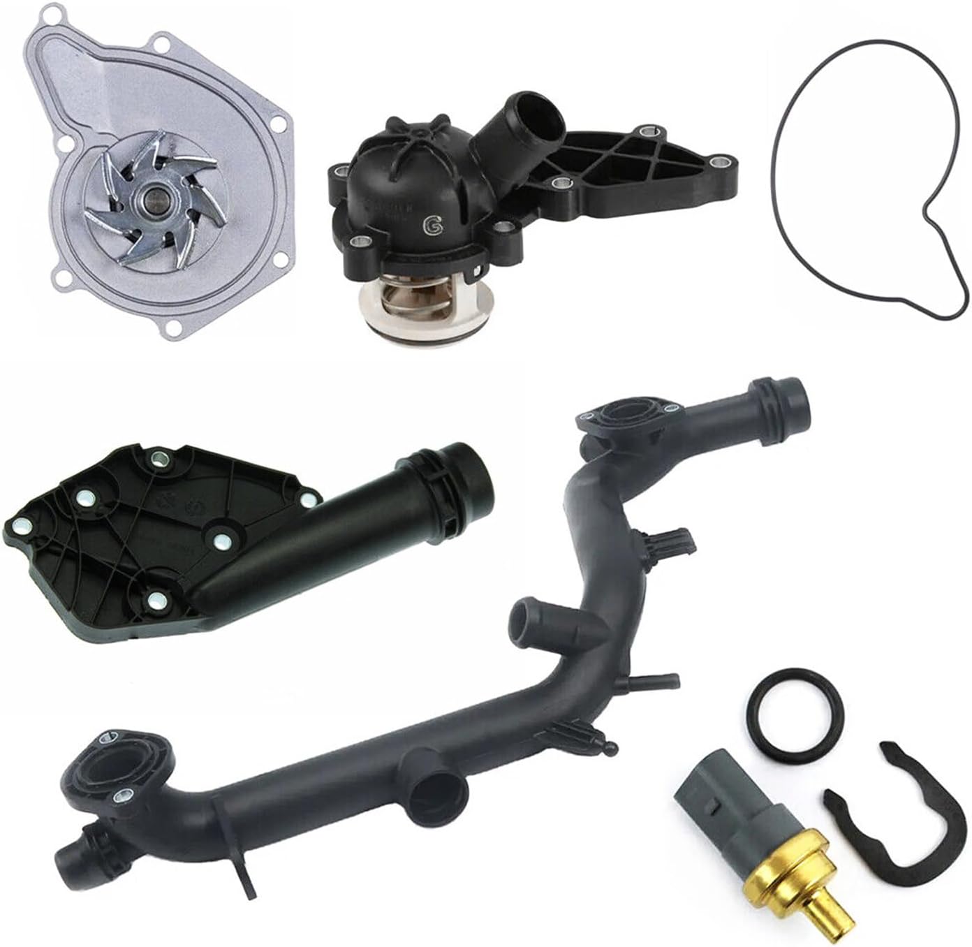 1set Cooling System Kit Engine Coolant Thermostat Kit 06E121018B 06E121111M 06E121168B for A5 A4 Quattro Cabriolet Q5