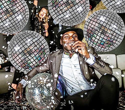 Kalor 22 Inch Metallic Disco Silver Mylar Balloons,10 Pcs Disco Ball Balloons,Large 4D Giant Round Foil Balloons For 70S Disco Party Decorations Birthday Decorations #TOP4