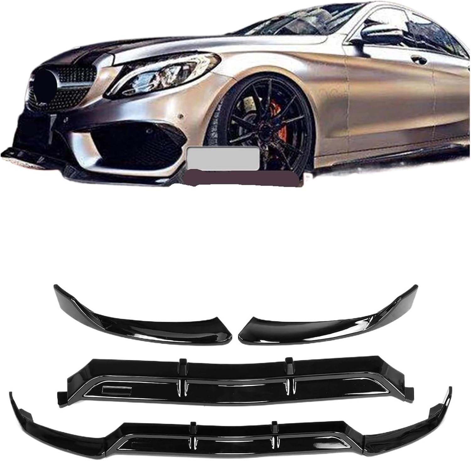 W205 車用フロントバンパースポイラーリップボディキットスプリッター ベンツ Cクラス W205 C250 C300 C350 2