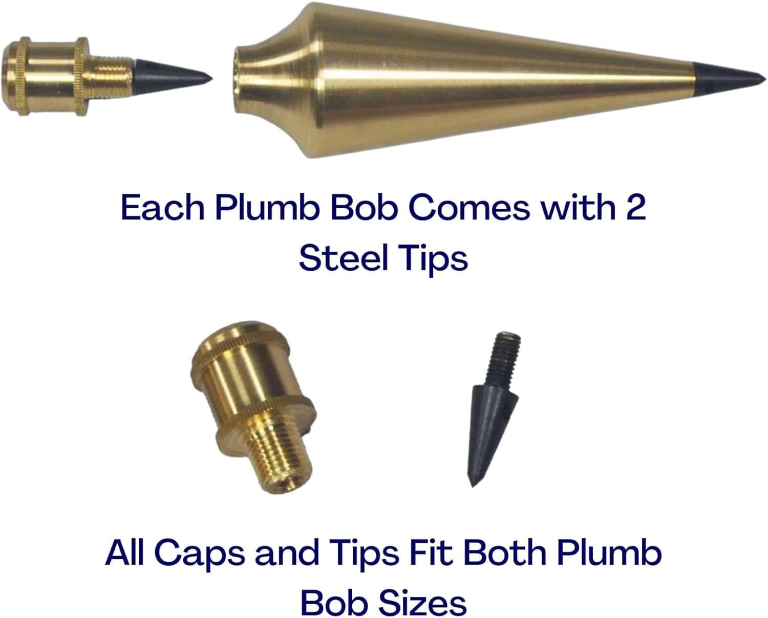 Solid Brass Plumb Bob, Brass Construction, Stainless Steel Point, Professional Centering Tool, Replaceable Tip (8oz)