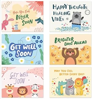 12 Pcs Get Well Cards for Kids with Envelopes & Stickers - Blank Inside Thinking of You Cards - 5.8"x8.3" Get Well Soon Card for Kids - Get Better Soon Card for Children, Friends, Students
