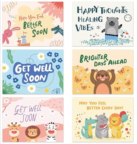 BIROYAL 12 Pcs Get Well Cards for Kids with Envelopes & Stickers - Blank Inside Thinking of You Cards - 5.8