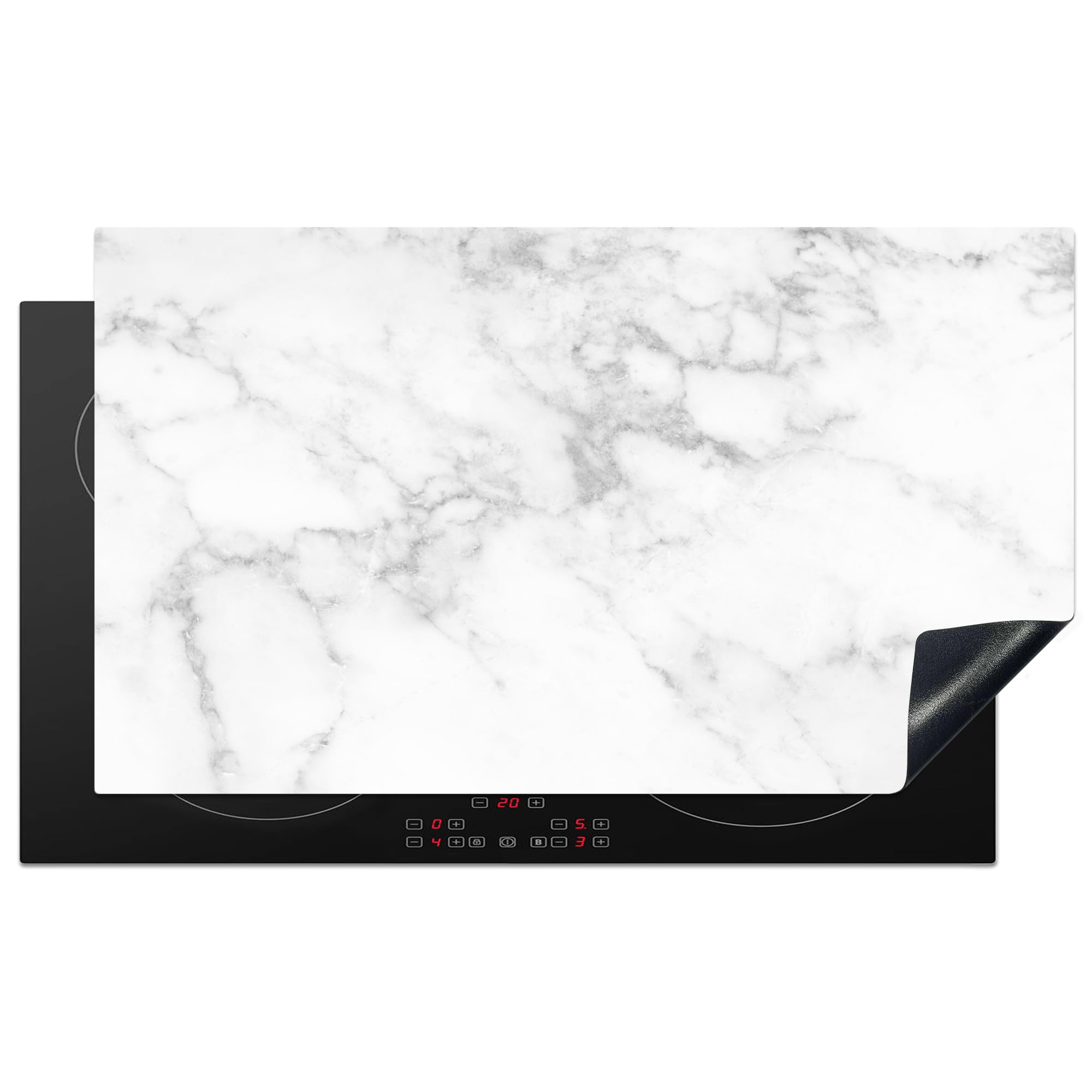 KitchenYeah© Induction Hob Cover Protector Mat 20.5"x35.9" / 91.2x52 cm Kitchen Universal Ceramic Covers for Electric Cookers Vinyl Marble - White - Grey - Luxe - Marble Look - Stone