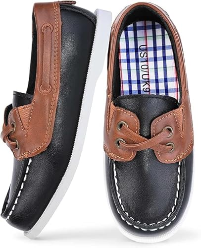 MIXIN Boys Loafer Shoes Slip On Flat Dress Shoes PU Leather Casual Moccasin Shoes for Toddler/Lillte/Big Kids Black Size 10