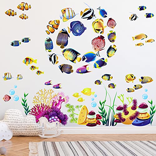 8 Set Under The Ocean Fish Coral Reef Wall Stickers Undersea Marine Life, Undersea Decor Stickers, Sea Nature Scenery Wall Decoration For Kids Baby Bedrooms Bathroom Nursery Classroom #TOP24