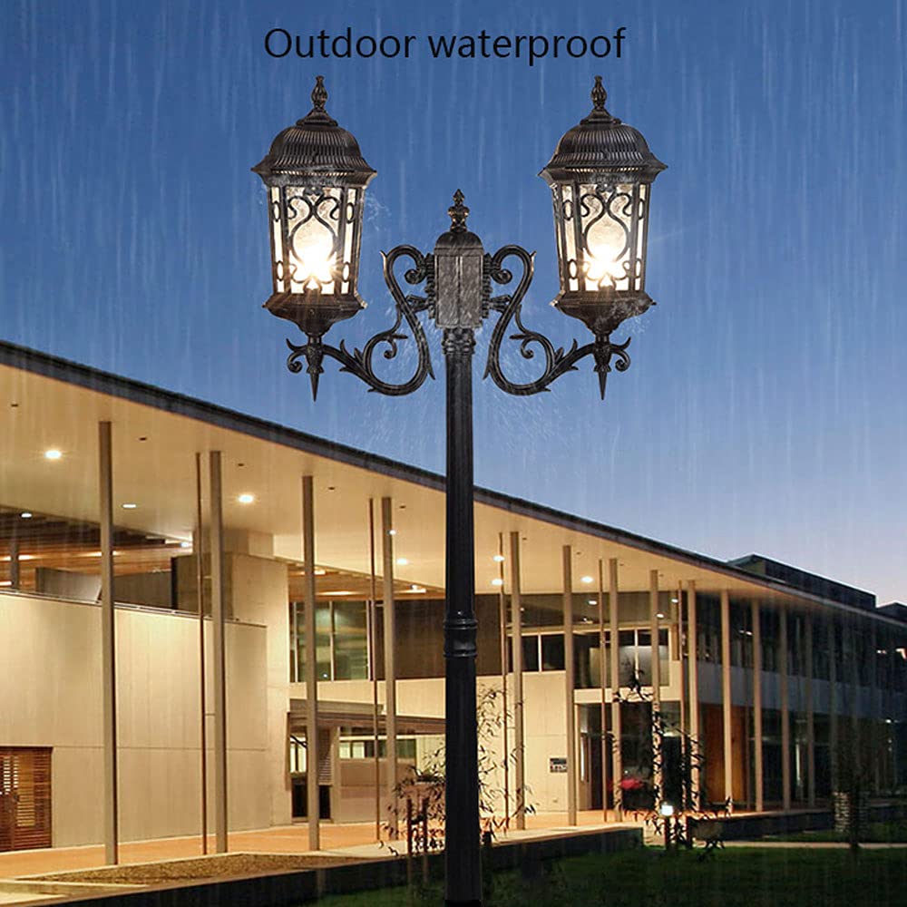 Farola de Exterior de 2 Luces, farola Impermeable de Poste Alto de Aluminio, luz de césped Tradicional Victoria, Columna Decorativa de jardín L, Negra - Altura 320 cm,Black-Height 320cm
