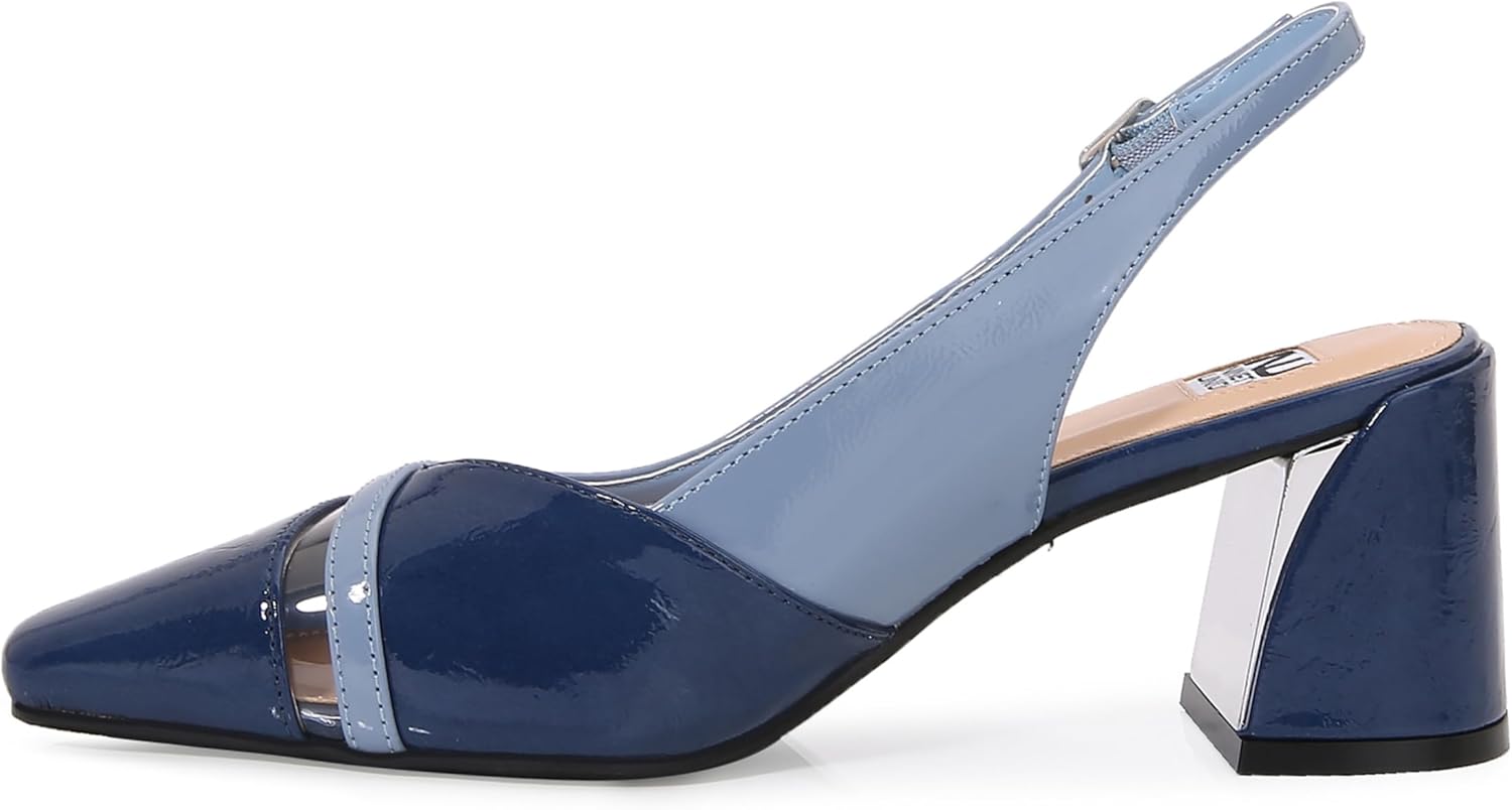 Ninety Union Regine Block Heel Pumps, Comfortable Heels with Adjustable Strap, Women's Slingback Pumps