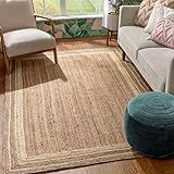 Well Woven Delphina White & Natural Color Hand-Braided Jute Border Pattern Area Rug 8x10 (8'x10')