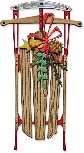 Sizzix Thinlits 666339 - Juego de troqueles (12 unidades, trineo vintage de Tim Holtz, para álbumes de recortes, relieve, diario, plateado