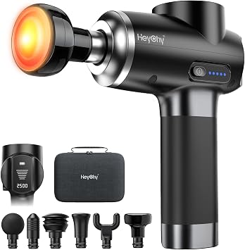 Massage Gun Deep Tissue, 6 Heads Muscle Massager Heat Therapy | LED Display, 5 Heads, 12mm Portable Pro for Men Women Athletes, Back Legs Shoulder Relief, Quiet Home Gym, FSA, HSA