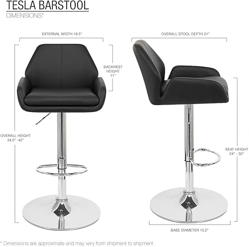 Miniatura 2 de Tesla - Taburete de bar/mostrador de altura ajustable contemporáneo, de cuero, base cromada/reposapiés (espresso) Negro -,Espresso,Blanco