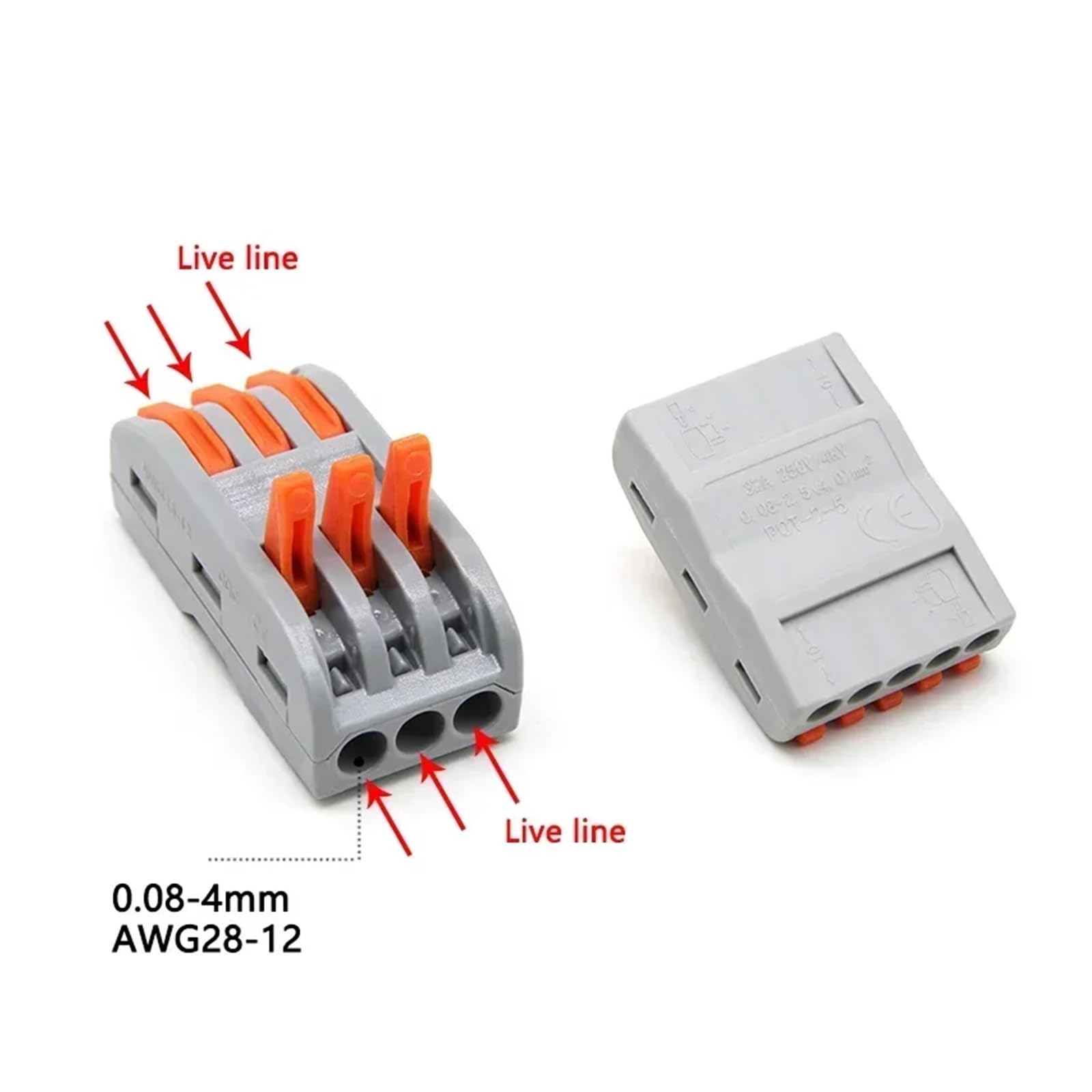 Conectores rápidos universales compactos for empalme de cables de 0,08 a 4,0 mm². Conexión de cable con terminal de inserción.(PCT-2-4,50pcs)