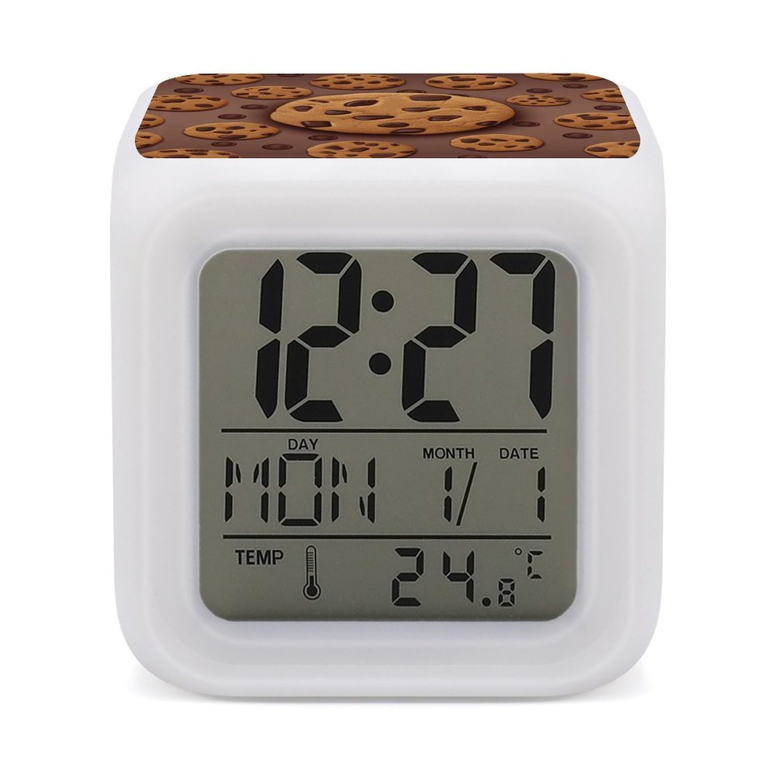 Reloj despertador galleta para mesita de noche infantil con luz de 7 colores