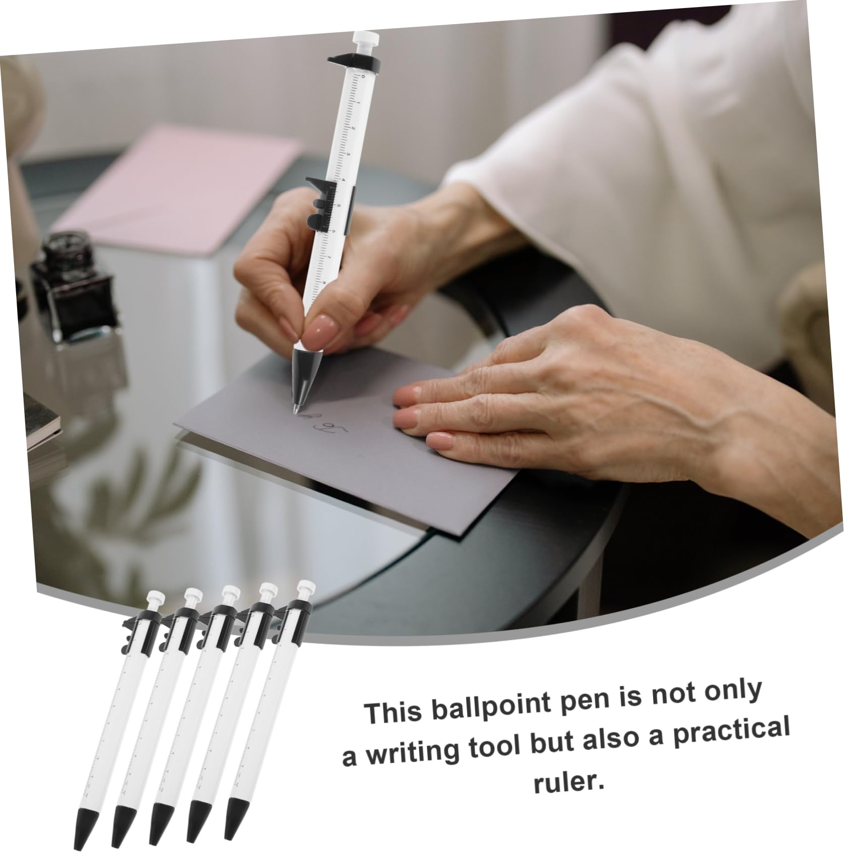 Generic 5pcs Creative Plastic Caliper Calipers Woodworkers Ballpoint Pen Caliper Pens for Engineering Engineer Caliper Pens Ruler Pen Portable Writing Pens Ballpoint Pens 10cm Student