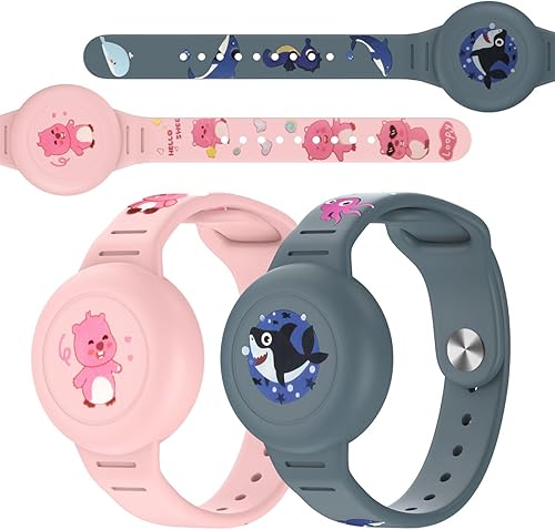 Miniatura 6 de Vanet Compatible con pulseras impermeables AirTag para niños, paquete de 2 pulseras de silicona con soporte oculto, cobertura completa, bonito 2
