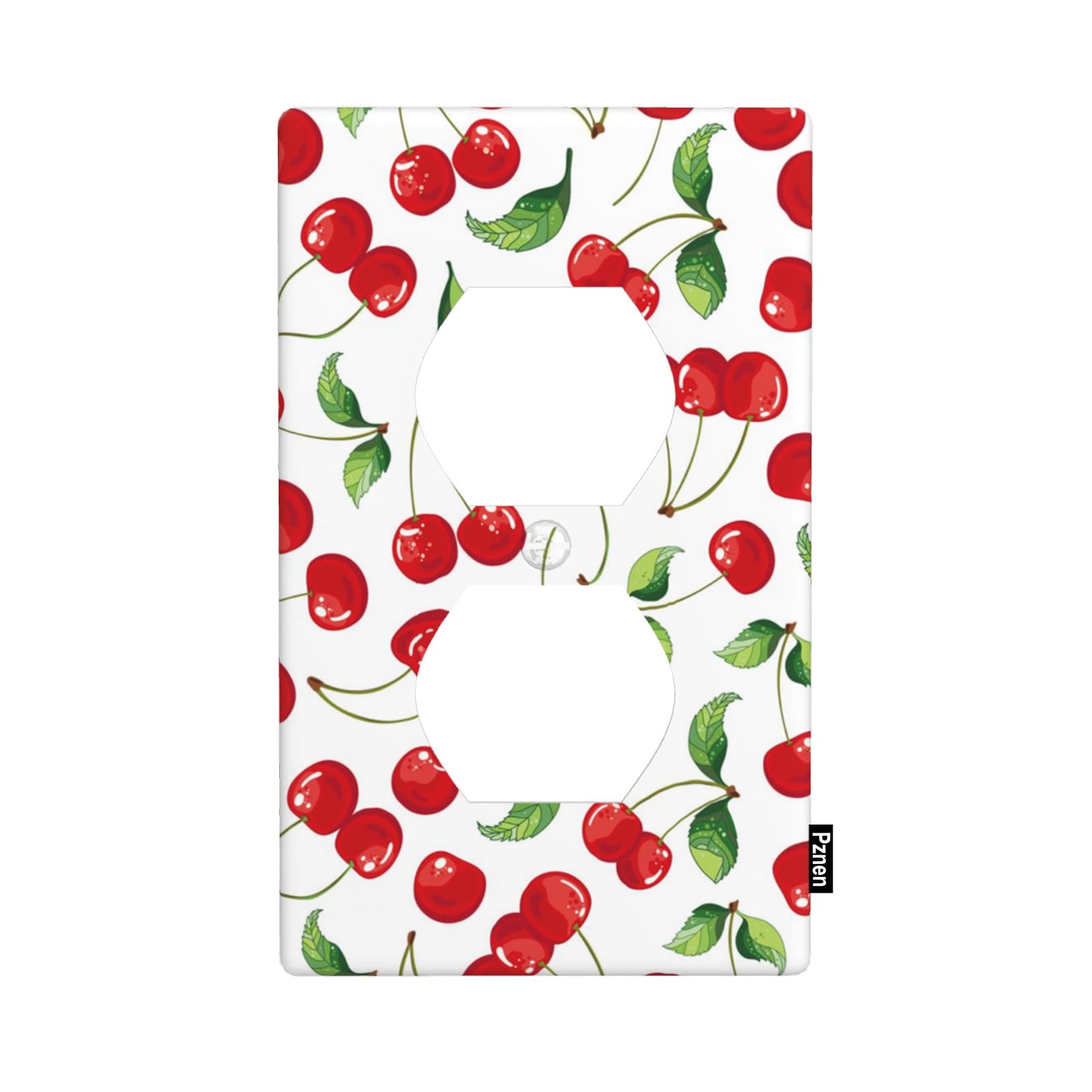 Pznen Red Cherries with Green Leaves Outlet Covers Cherry Duplex Receptacle Wall Plate Standard 1 Gang Plug Cover 4.5 x 2.76 Inch for Home Decor