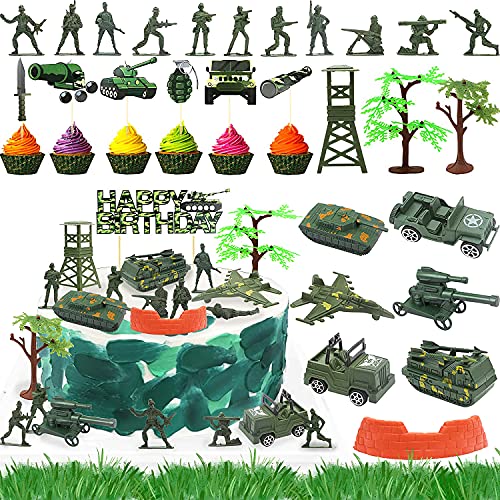 35Pcs Camo Cake Cupcake Toppers Camouflage Cake Decorations Army Military Party Supplies With Camo Happy Birthday Cake Topper Army Men Tanks Vehicles For Army Military Themed Party Boys Girls Veteran #TOP11