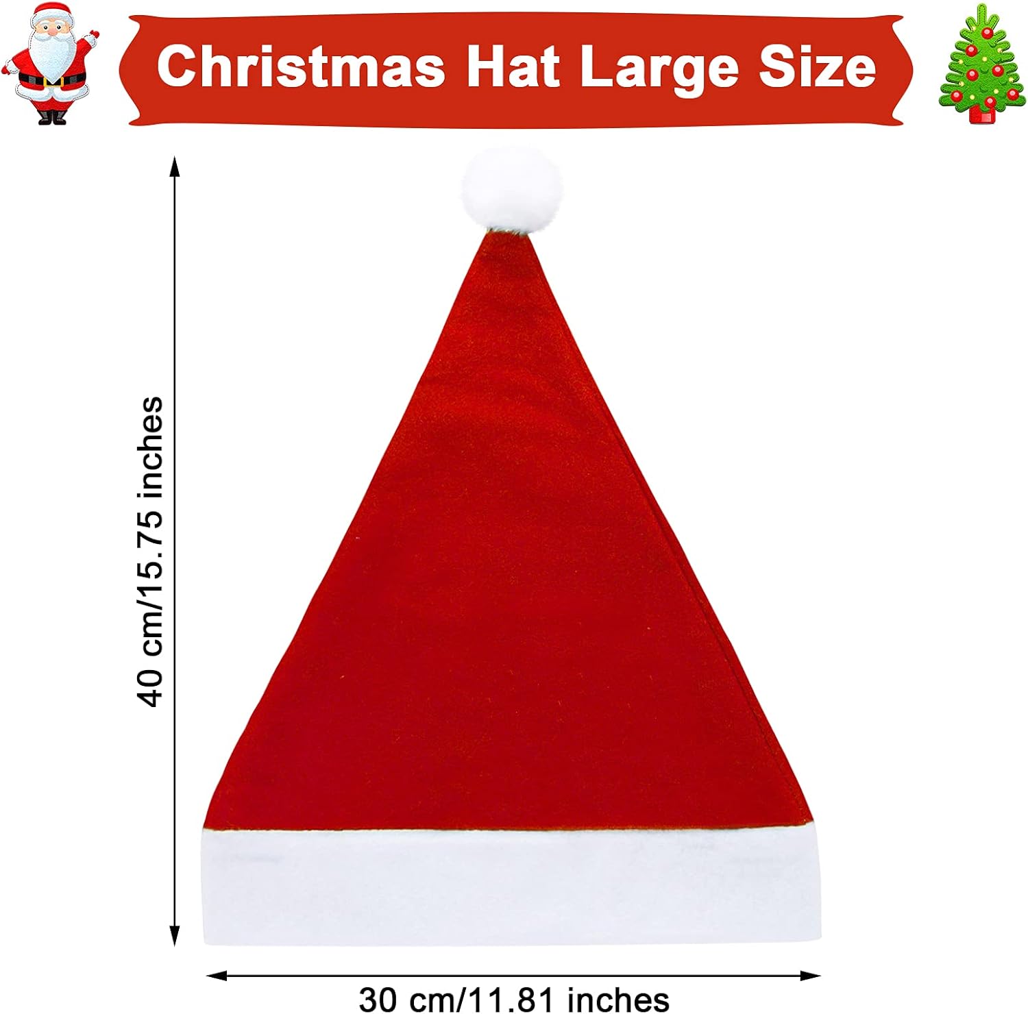 Satinior 28 Pcs Santa Hat Bulk for Adult Red Christmas Claus Santa Hat Plus Size Plush Non Woven Fabric Cap for Christmas Holiday Party Supplies