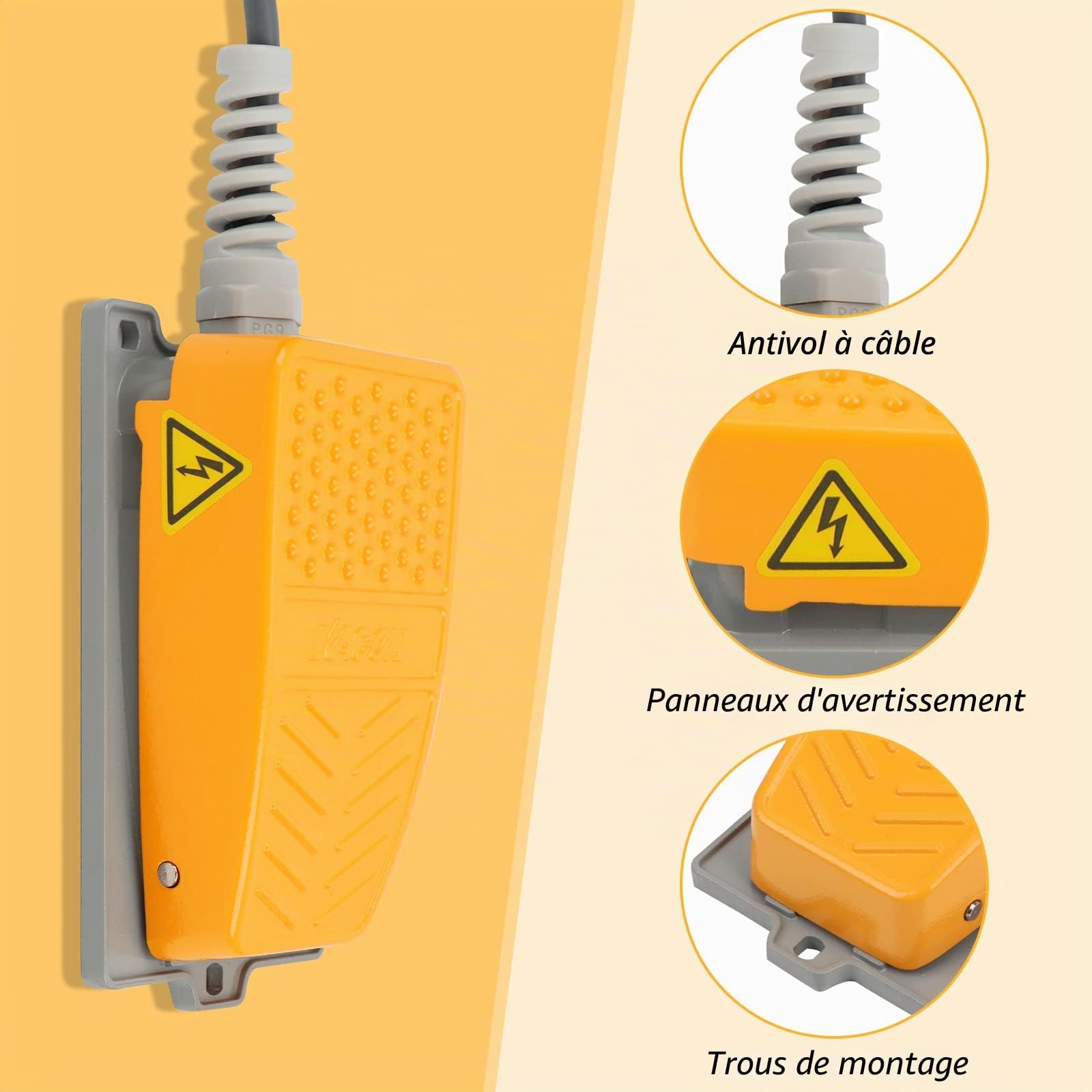 Commutateur de Pied Industriel 250V 10A Antidérapant Mains Libres Interrupteur à Pied Interrupteur à Pédale avec 1.8M Câble