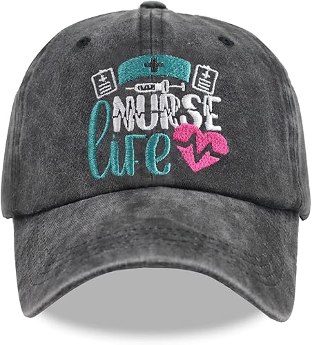 Divertido sombrero de vida de enfermera para mujer, gorra de béisbol de algodón lavado ajustable bordado desgastado