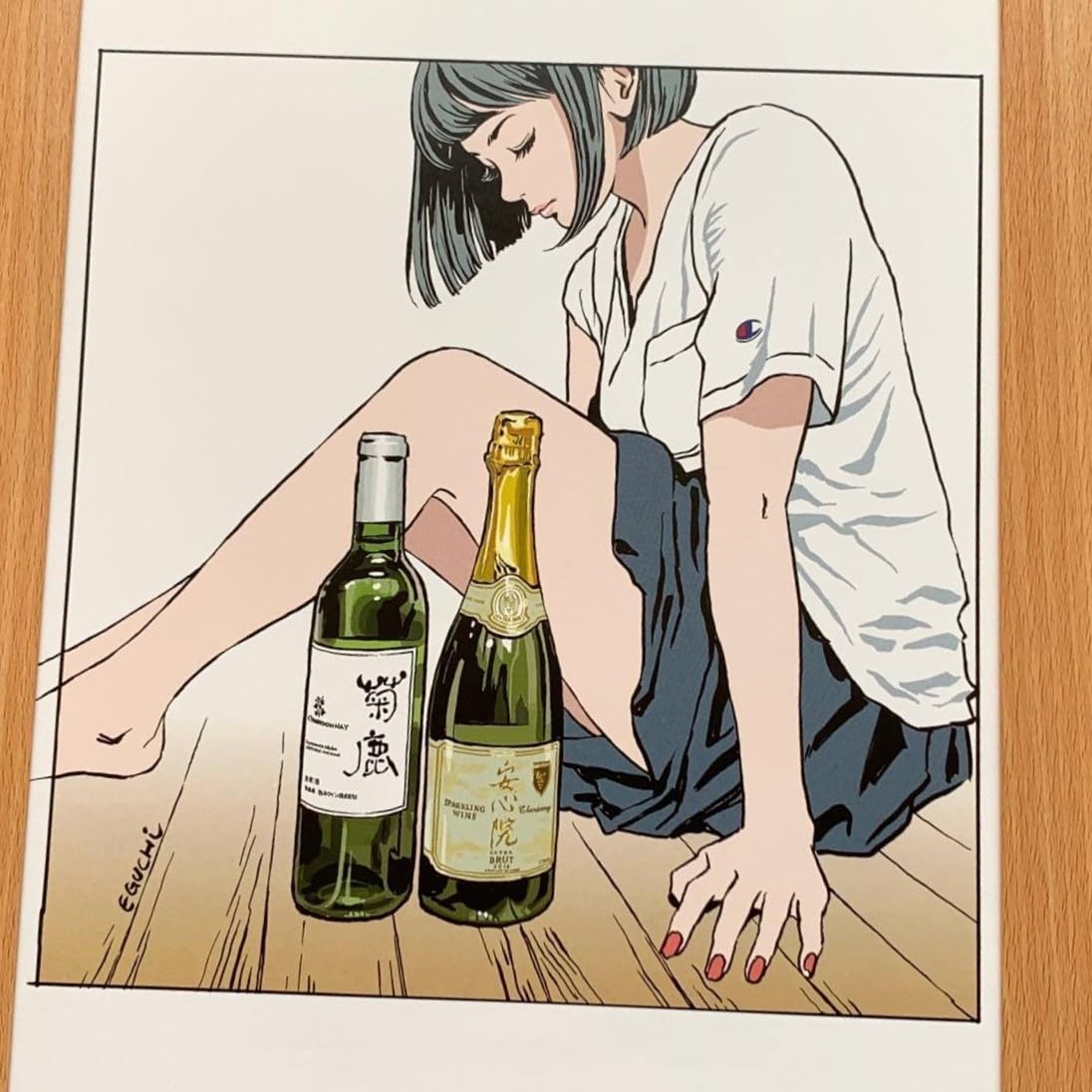 Amazon.co.jp: □江口寿史『ワインボトルと美女 A』B5サイズ 額入り