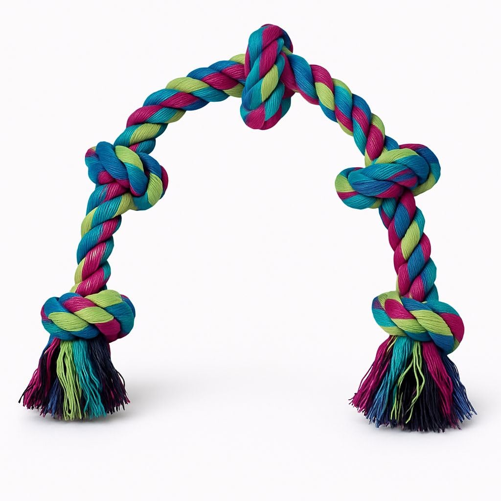 Pet Guru Braided Dog Rope Toy indestructible, 76 cm 5 Knots, Interactive Large Dog Chew Toy for Teeth Cleaning Tough Tug of War Rope Interactive Play (Blue Multi, 76 CM)