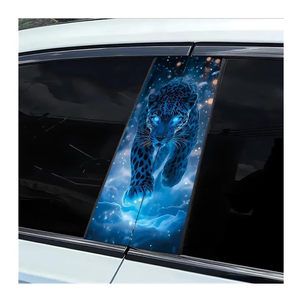 Autocollants de pilier de fenêtre de voiture léopard bleu nuit enneigé 2 pièces