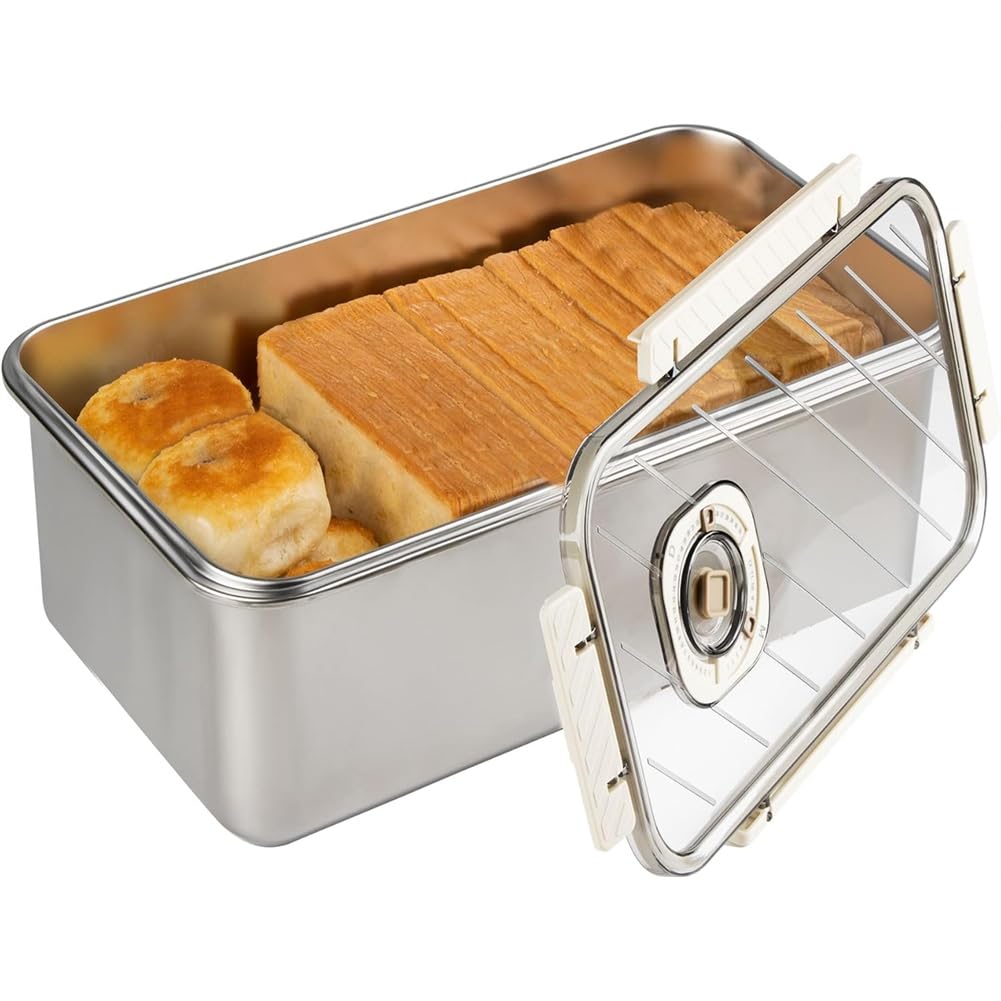 CTRLZS Stainless Steel Airtight Bread Box, Large Bread Container with Lid, Time Recording Bread Storage Solution