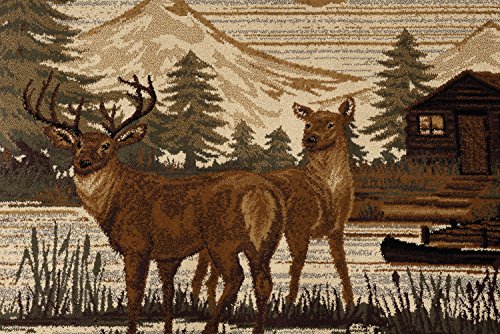Oak Deer Novelty Lodge Pattern Brown Runner Rug, 2.7' X 7' #TOP6