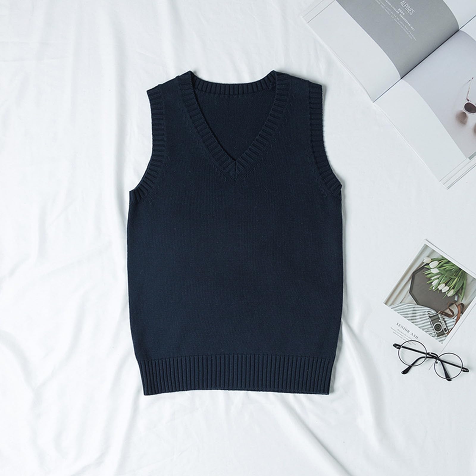 Preppy Style - Gilet in maglia con scollo a V, per adolescenti, ragazze, scuola, casual