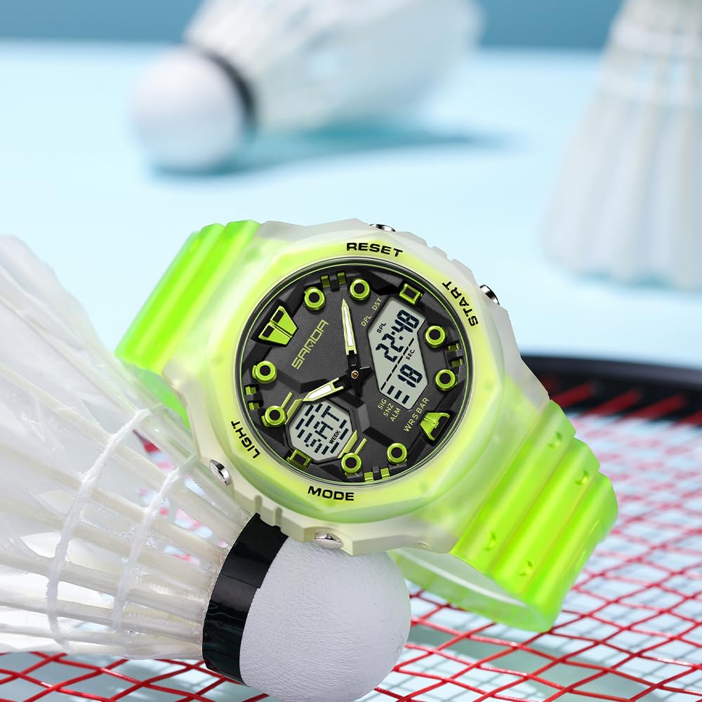Gosasa Reloj deportivo digital unisex 5ATM, impermeable, táctico, analógico, digital, con cronómetro, alarma, retroiluminación LED, correa transparente, estilo militar para hombres y mujeres