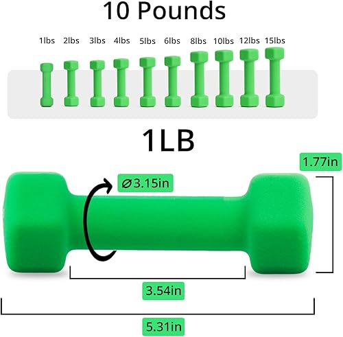 Miniatura 2 de Portzon Mancuernas de 10 colores compatibles con el juego de 2 mancuernas de neopreno, de 1 a 15 libras, antideslizantes, no se ruedan, con forma