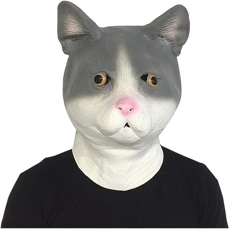 Halloween Mask Cat Head Mask Cute Animal Hood Halloween Latex Headdress Masquerade Bar Show Props Halloween Mask Party Horrifying (Color : Cat, Size : One size)
