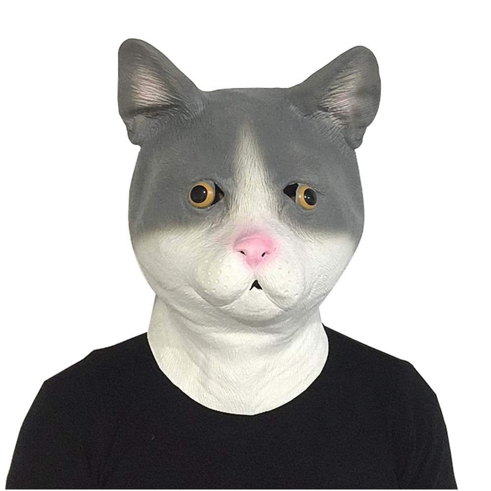GOBUYHalloween Mask Cat Head Mask Cute Animal Hood Halloween Latex Headdress Masquerade Bar Show Props Halloween Mask Party Horrifying (Color : Cat, Size : One size)