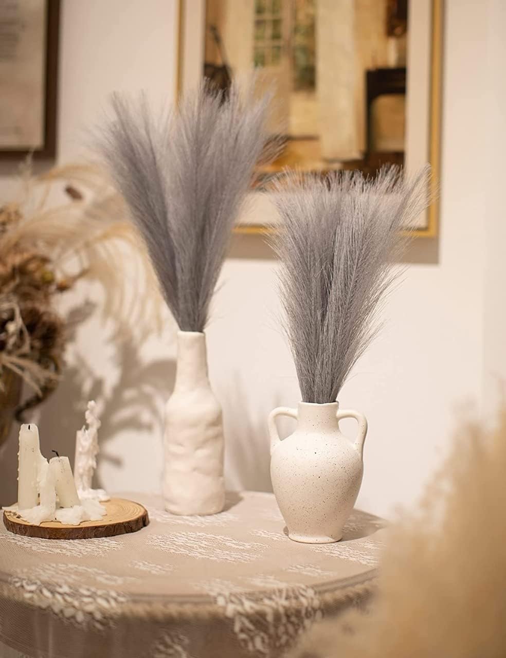 3 Pcs Faux Pampas Grass Small Fluffy Artificial Flowers Fake Flower for Home/Office/Bedroom/Table Decoration and Craft Items Corner (Without Vase Pot) (Grey, Pack of 3)-image-8
