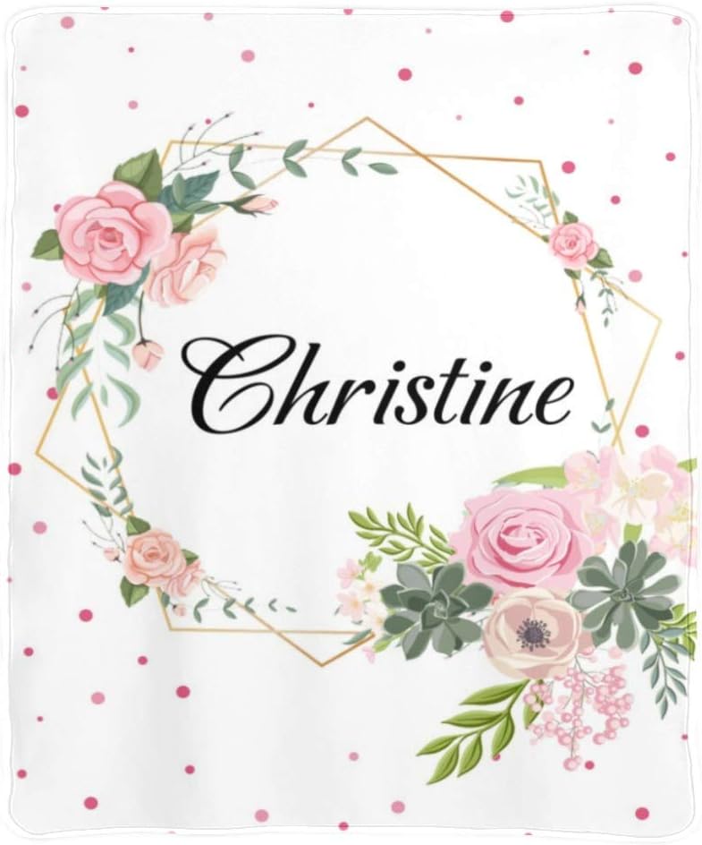 Custom Personalized Baby Blanket with Name for Girls, Customized Floral Baby Name Blankets for Infants Newborns Babies