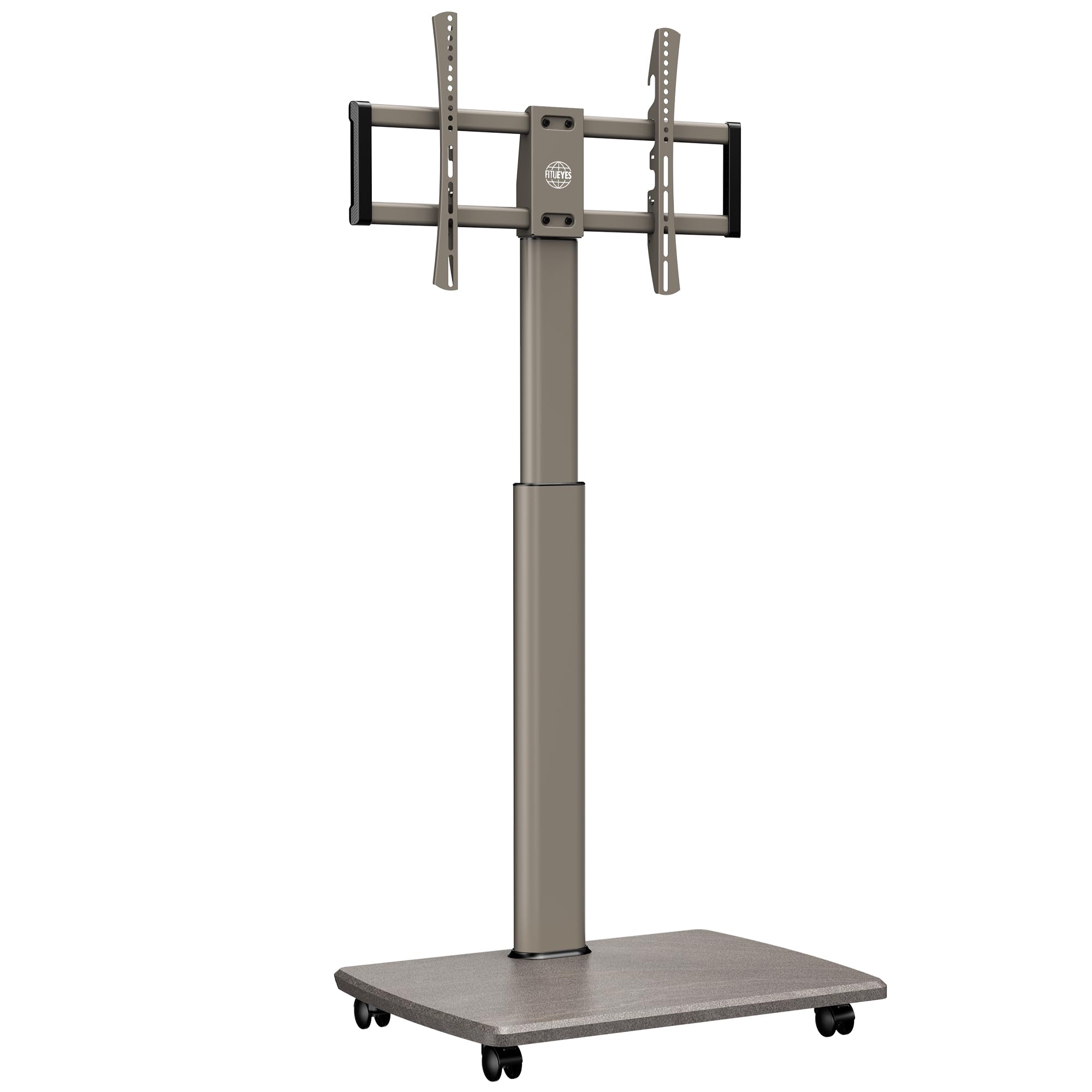 Support TV Mobile Sur Pied Avec Base Bois - Pour écran 32-70 Pouces, Roulettes, Réglable En Hauteur